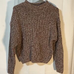 Universal Thread Brown Crew Neck Sweater with Chunky Cable Knit and Relaxed Fit